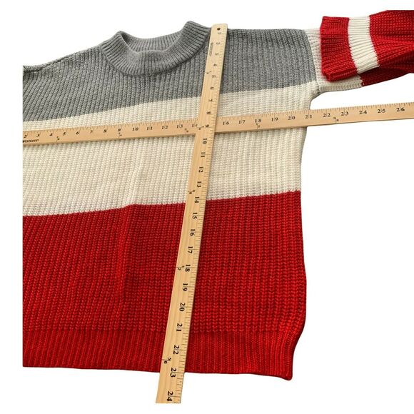 Cloud Chaser Women's Sweater Large Gray Red Knit Long Sleeve Pullover Crew Neck - Picture 4 of 9